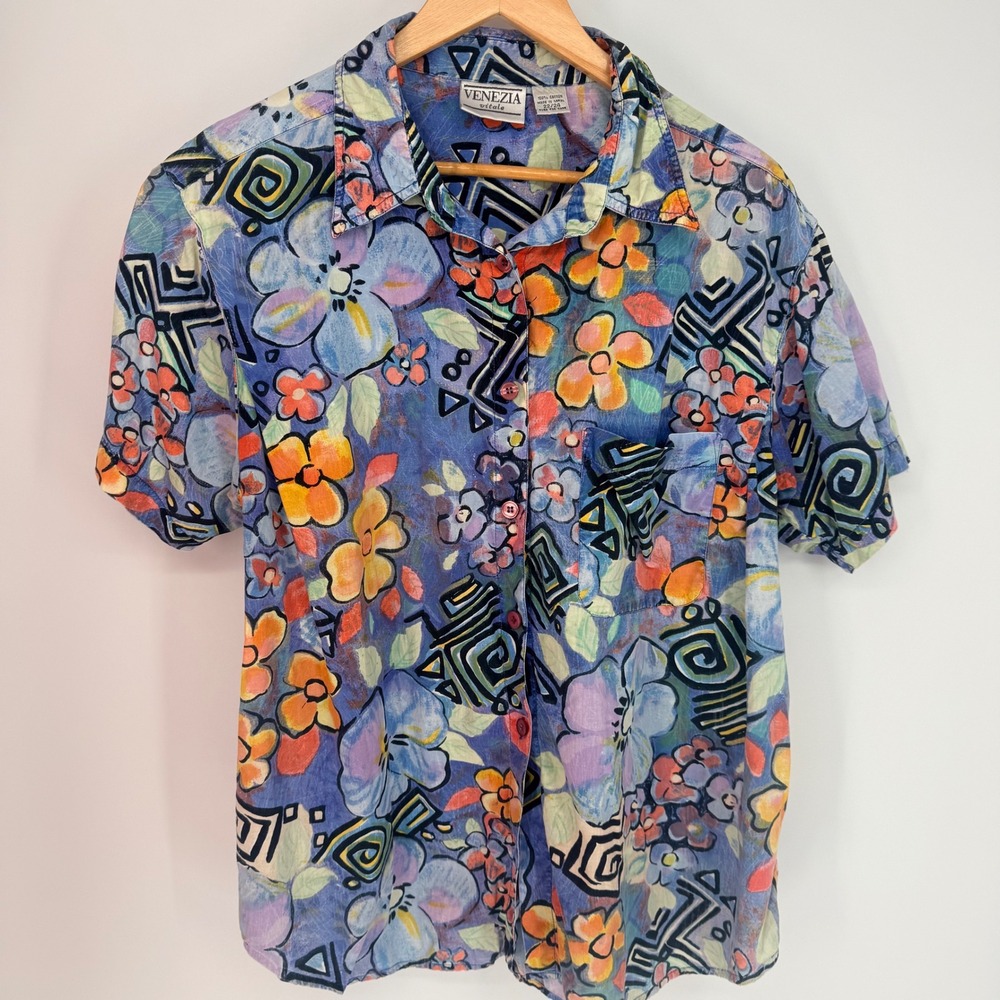 Venezia Vitale Floral Geometric Vintage 80s-90s Cotton Art To Wear Size 22/24